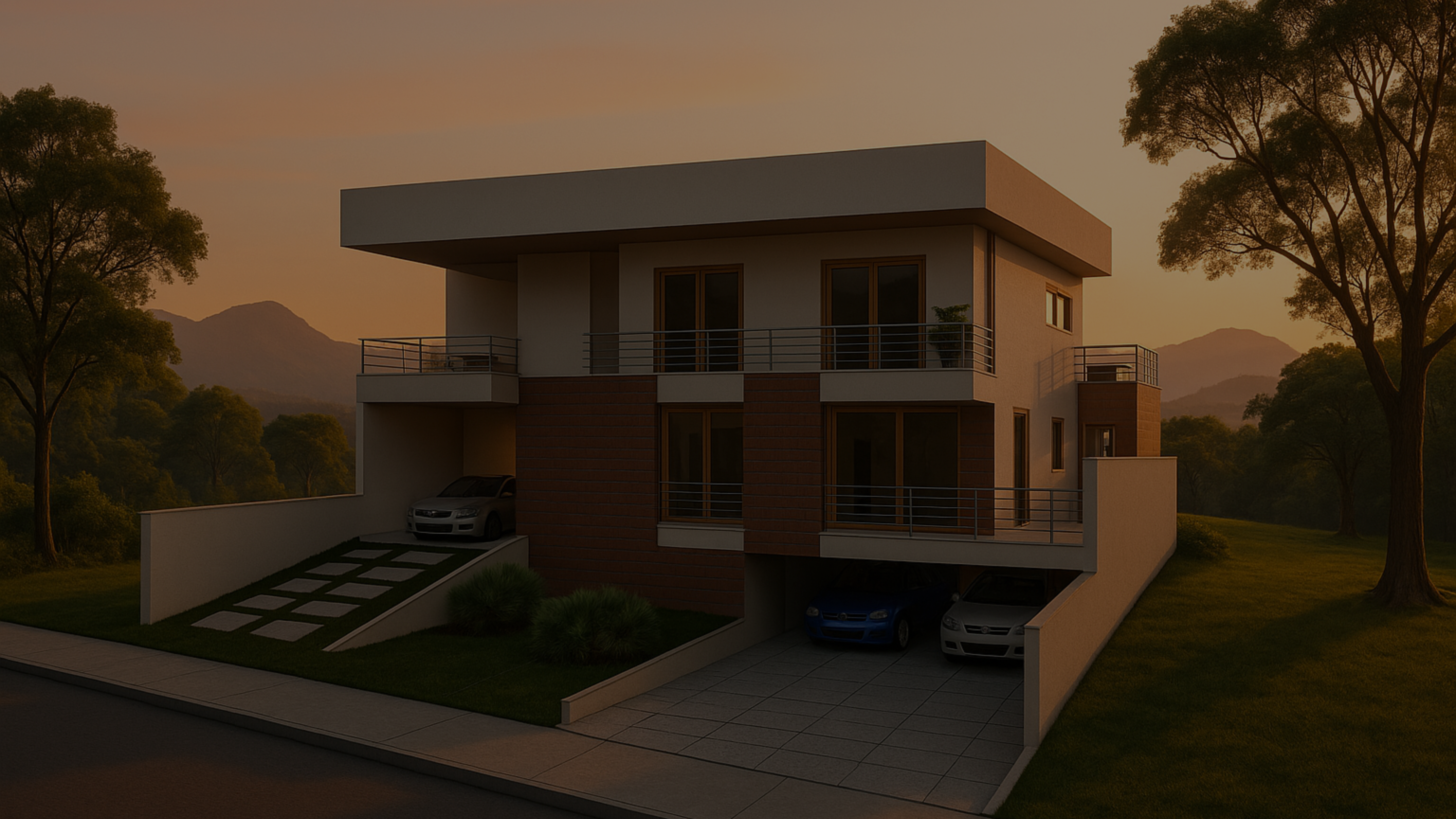 Imagem da renderização do projeto de uma casa